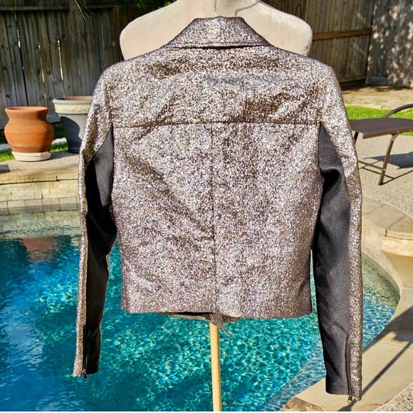 Nwt SB by Sachin + Babi Silver gold Metallic Moto Jacket M - Picture 5 of 9